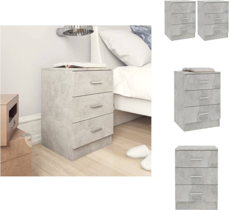 VidaXL Nachtkastjes bewerkt hout 38x35x56cm Kleur- betongrijs Kast