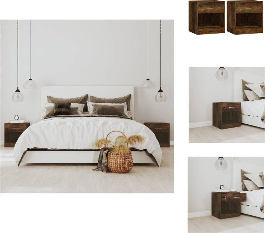 VidaXL Nachtkastjes Gerookt Eiken 36.5 x 30.5 x 38 cm 1 lade Stijlvol en Duurzaam Kast