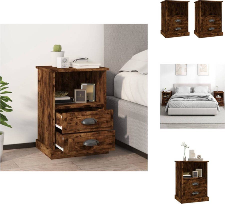 VidaXL Nachtkastjes Gerookt Eiken 43 x 36 x 60 cm 2-delig Kast
