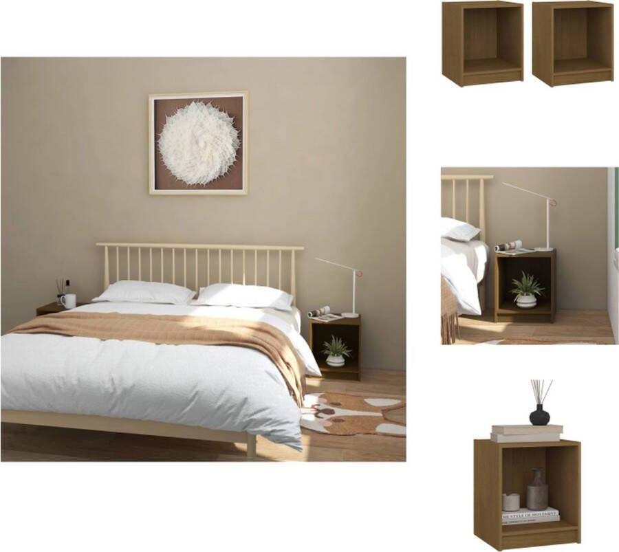 VidaXL Nachtkastjes Grenenhout 35.5 x 33.5 x 41.5 cm Honingbruin Kast