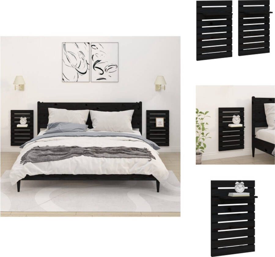 VidaXL Nachtkastjes Grenenhout 40x17.5x63 cm Wandgemonteerd Zwart Wandsteun