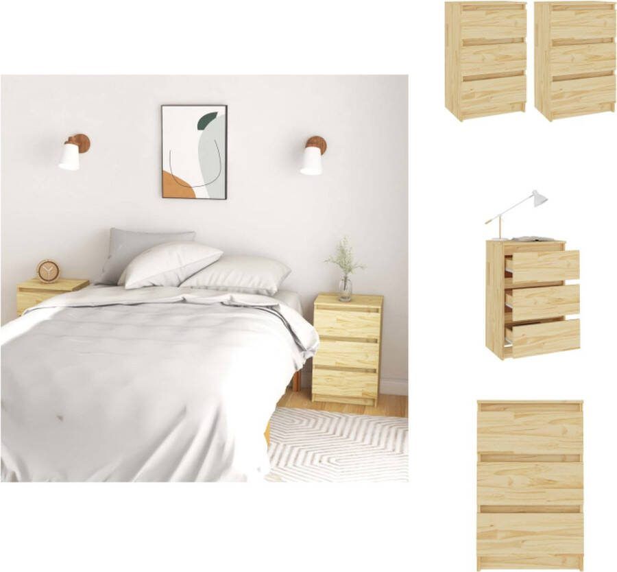 VidaXL Nachtkastjes Grenenhout Set van 2 40x29.5x64cm Rustieke Charme Kast