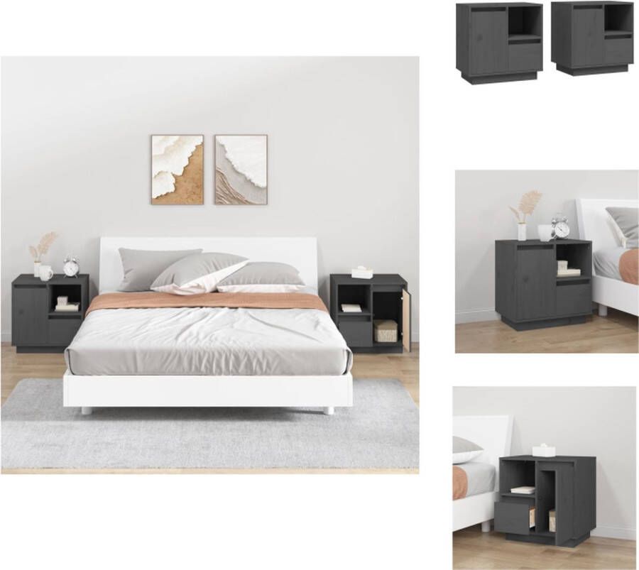 VidaXL Nachtkastjes grijs massief grenenhout 50 x 34 x 50 cm set van 2 Kast