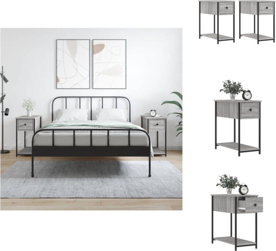 VidaXL Nachtkastjes Grijs Sonoma Eiken Set van 2 30 x 60 x 60 cm Duurzaam Hout en IJzer Kast