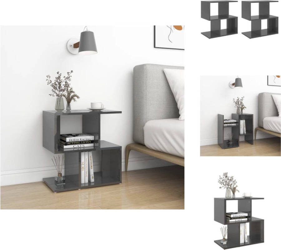 VidaXL Nachtkastjes Hoogglans grijs 50 x 30 x 51.5 cm Set van 2 Kast