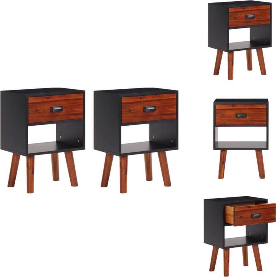 VidaXL Nachtkastjes Hout 40x30x57 cm Lade Zwart en Bruin Kast