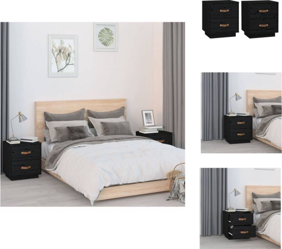 VidaXL Nachtkastjes Massief grenenhout 40 x 34 x 45 cm 2 lades Zwart Kast