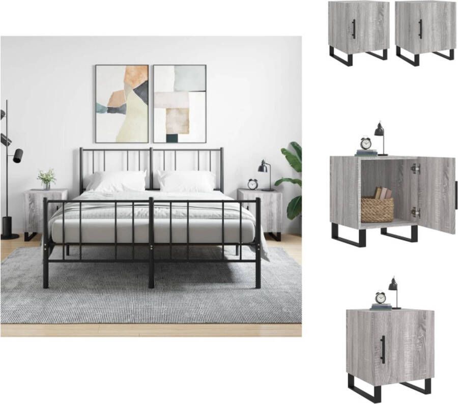 VidaXL Nachtkastjes Moderne Charme Opbergruimte Displayfunctie Metalen voeten Praktische deur Grijs Sonoma Eiken 40x40x50cm Kast