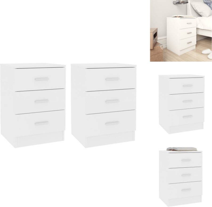 VidaXL Nachtkastjes Nachtkastje Wit 38 x 35 x 56 cm Met 3 lades Kast