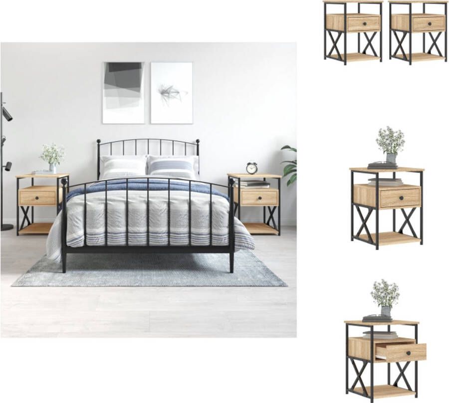 VidaXL Nachtkastjes Sonoma Eiken 40 x 42 x 55 cm Bewerkt hout en ijzer Kast