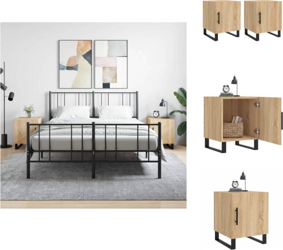 VidaXL Nachtkastjes Sonoma Eiken 40x40x50 cm Duurzaam bewerkt hout Veel opbergruimte Metalen voeten Kast