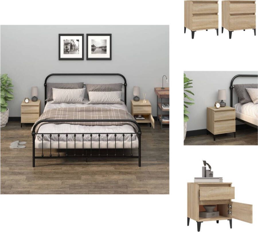 VidaXL Nachtkastjes Sonoma Eiken Bewerkt hout 40x35x50 cm Set van 2 Kast