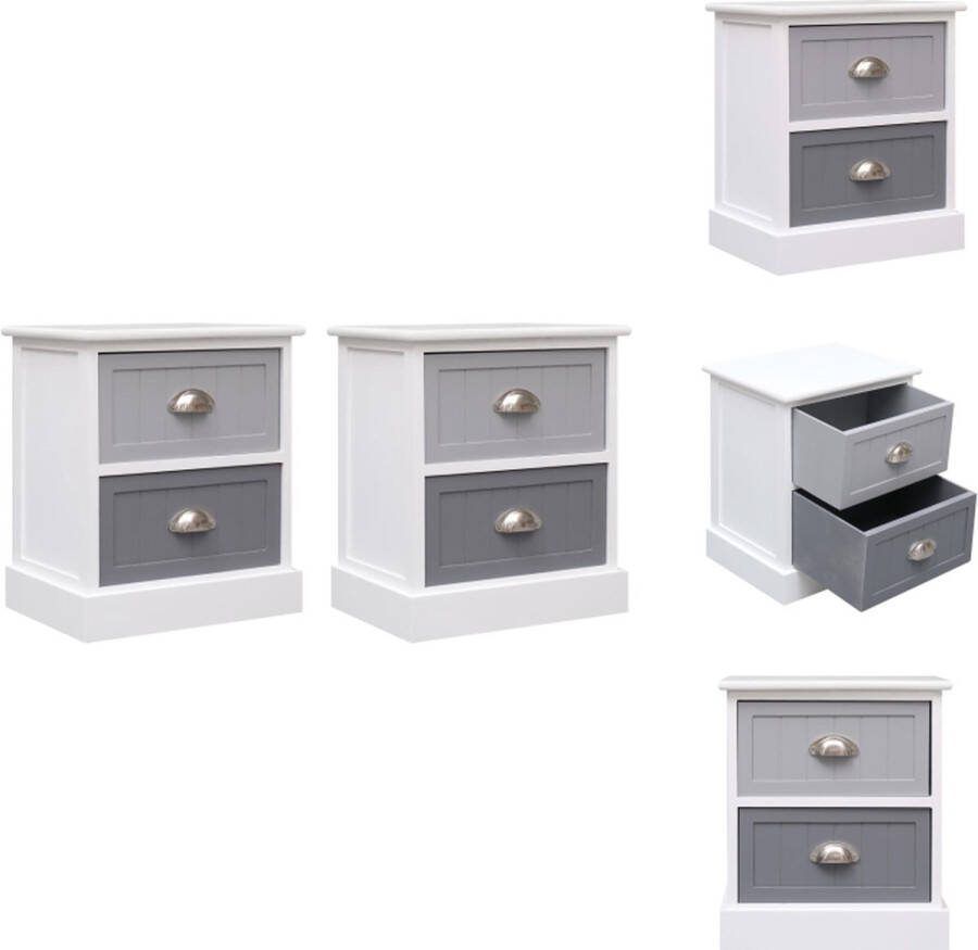 VidaXL Nachtkastjes Vintage Grijs 38 x 28 x 45 cm Met 2 lades MDF en paulowniahout Kast
