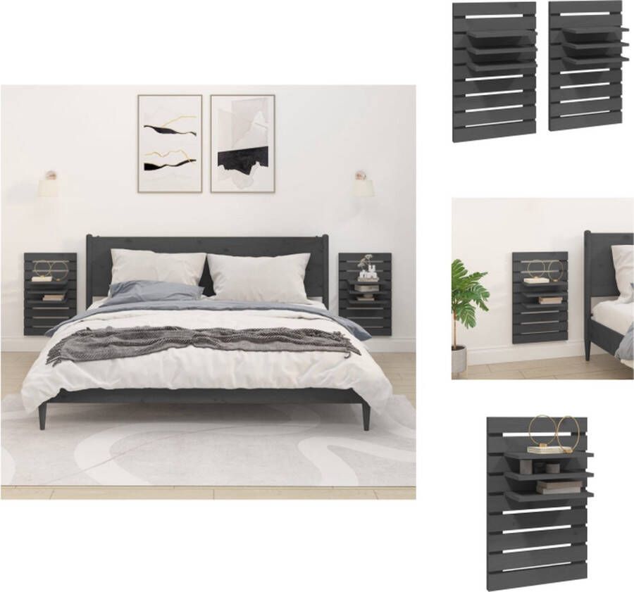 VidaXL Nachtkastjes Wandgemonteerd Opbergschap 40 x 17.5 x 63 cm Ken- Massief grenenhout 2 stuks Wandsteun