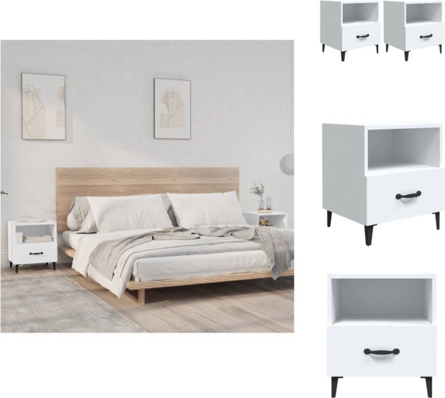 VidaXL Nachtkastjes Wit 40 x 35 x 47.5 cm Bewerkt hout en metaal Kast