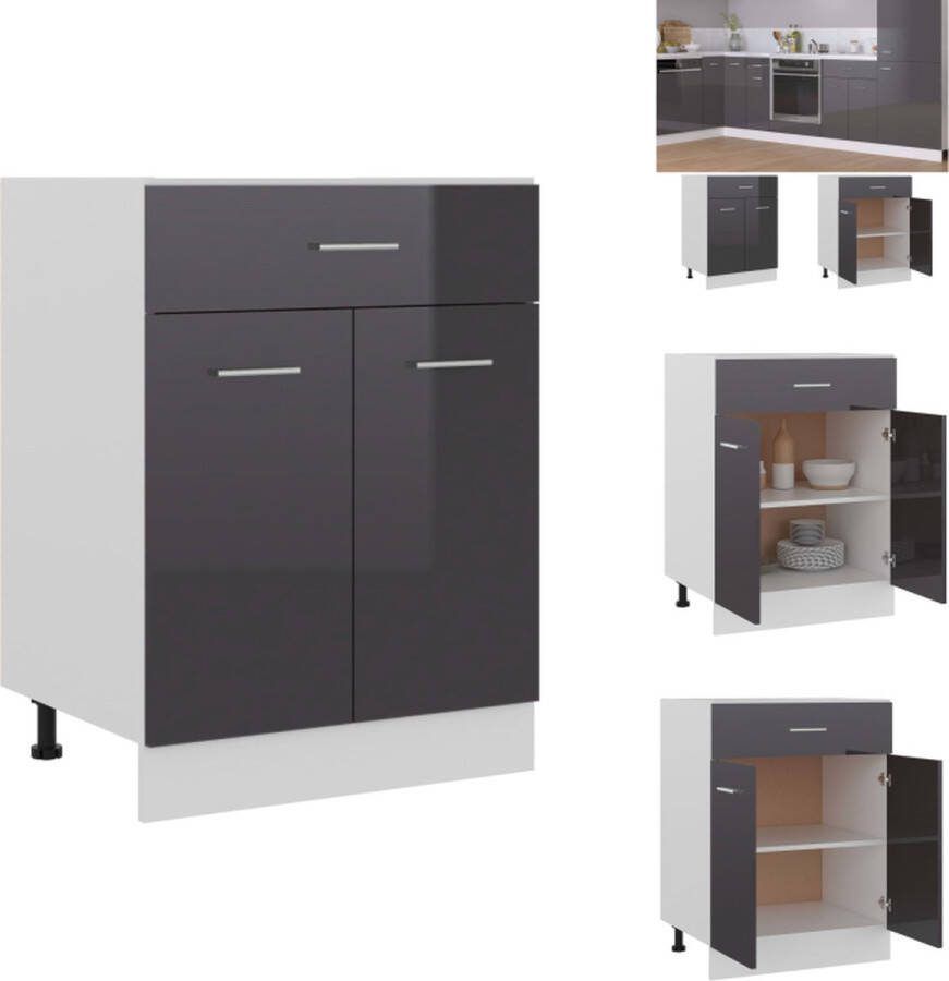VidaXL Onderkast Hoogglans grijs 60 x 46 x 81.5 cm 1 lade 2 schappen Keukenkast
