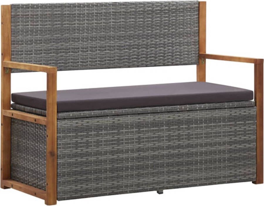 VidaXL Opbergbankje 115 cm poly rattan en massief acaciahout grijs