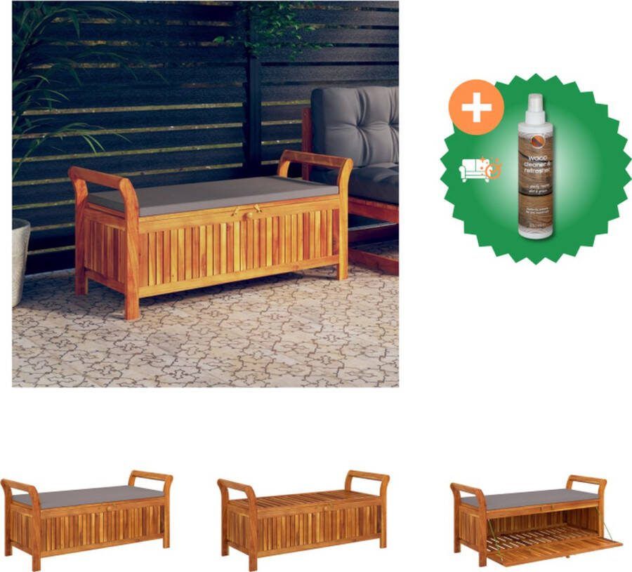 VidaXL Opbergbank Acaciahout 126 x 50 x 60 cm Gebogen armen Inclusief zitkussen Draagvermogen 110 kg Tuinbank Inclusief Houtreiniger en verfrisser