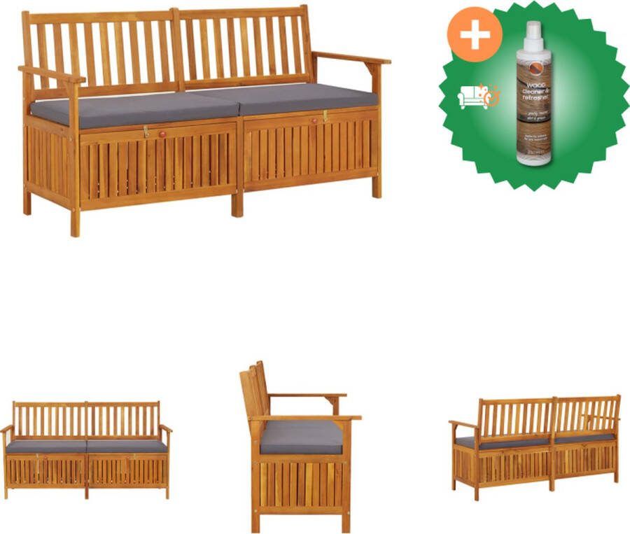 VidaXL Opbergbank Acaciahout 148 x 62 x 84 cm Bruin Donkergrijs kussen Tuinbank Inclusief Houtreiniger en verfrisser
