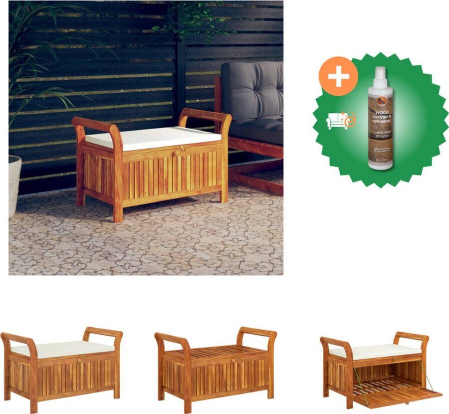 VidaXL Opbergbank Acaciahout 91 x 50 x 60 cm Gebogen armen Inclusief zitkussen Tuinbank Inclusief Houtreiniger en verfrisser