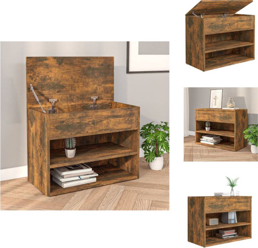 VidaXL Opbergbank Gerookt Eiken Schoenenbank met Schappen en Kist 60 x 30 x 45 cm Bewerkt Hout Schoenenkast