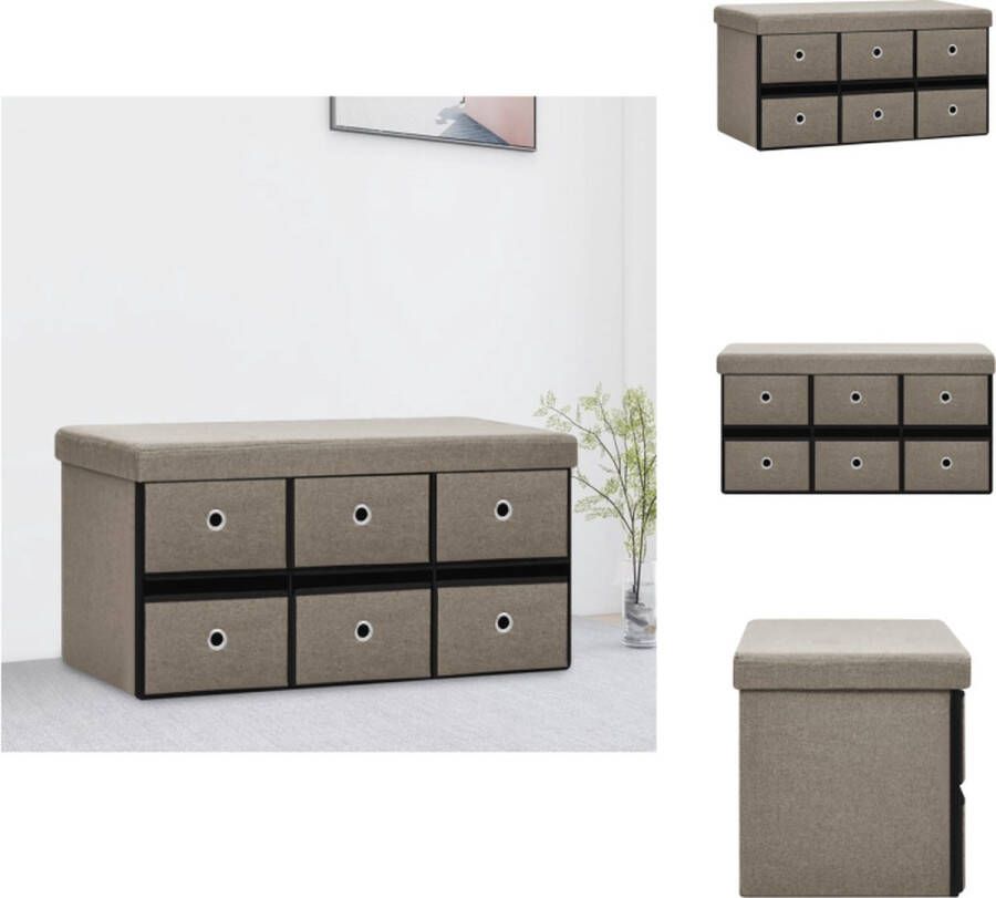 VidaXL Opbergbank Halbank 76 x 38 x 38 cm Kunstlinnen MDF 6 Lades Hocker