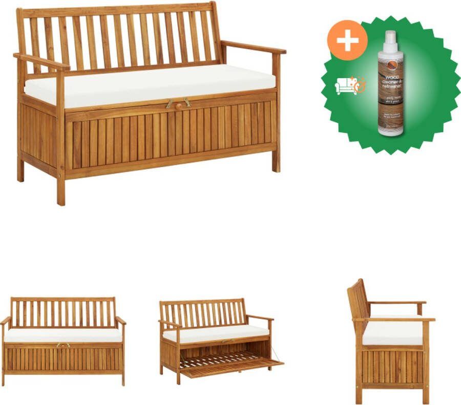 VidaXL Opbergbank Massief Acaciahout 120x63x84 cm Rustieke charme Eenvoudig te monteren Tuinbank Inclusief Houtreiniger en verfrisser