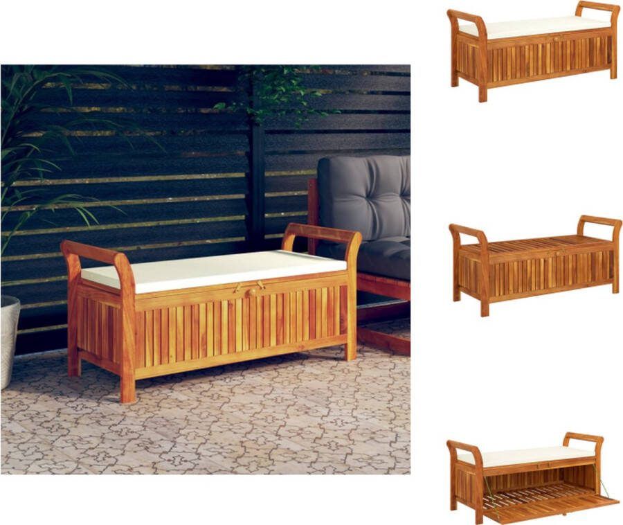 VidaXL Opbergbank Massief acaciahout 126 x 50 x 60 cm Met zitkussen Tuinbank