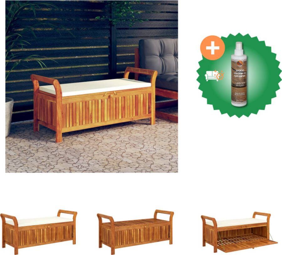 VidaXL Opbergbank Massief acaciahout 126 x 50 x 60 cm Met zitkussen Tuinbank Inclusief Houtreiniger en verfrisser