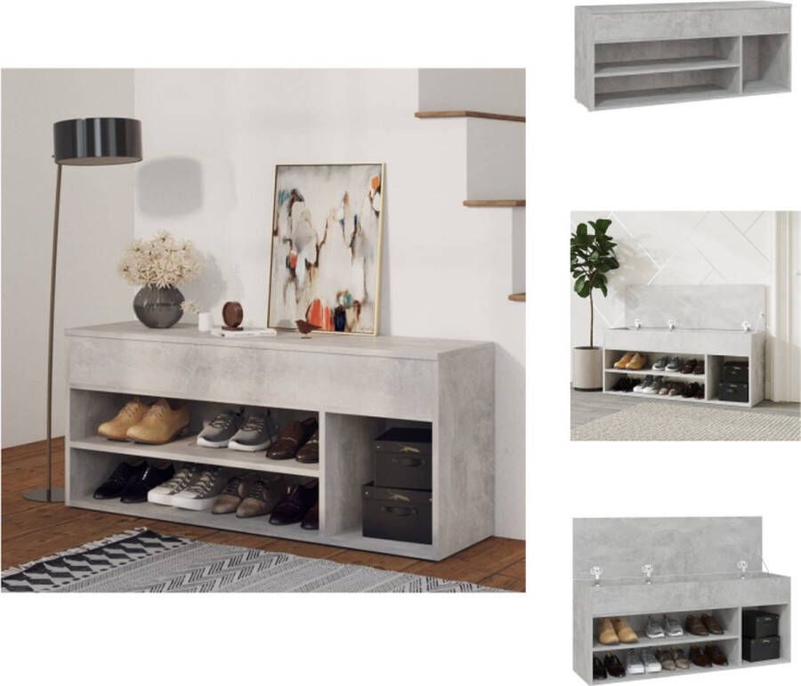 VidaXL Opbergbank Schoenenkast betongrijs 105 x 30 x 45 cm Schoenenkast