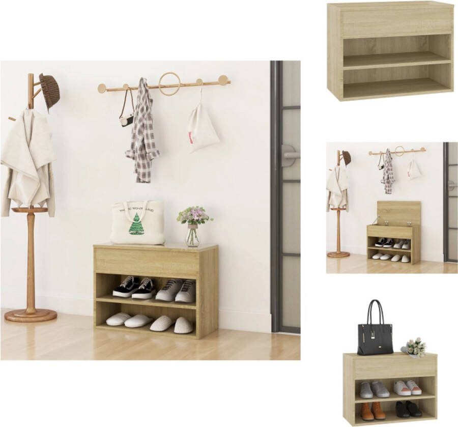 VidaXL Opbergbank Sonoma Eiken 60x30x45 cm Schoenenkast met 2 schappen Schoenenkast