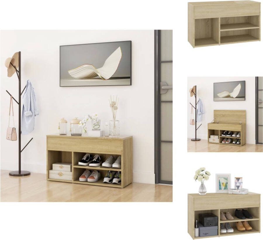 VidaXL Opbergbank Sonoma Eiken Schoenenkast 80 x 30 x 45 cm Ruimtebesparend Schoenenkast