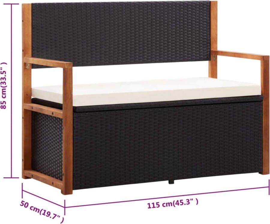 VidaXL -Opbergbankje-115-cm-poly-rattan-en-massief-acaciahout-zwart