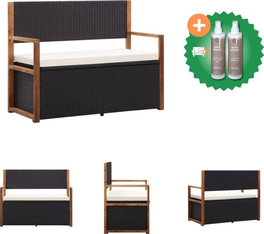 VidaXL Opbergbankje 115 cm poly rattan en massief acaciahout zwart Tuinbank Inclusief Onderhoudsset