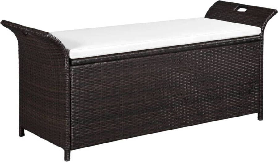 VidaXL -Opbergbankje-met-kussen-138-cm-poly-rattan-bruin