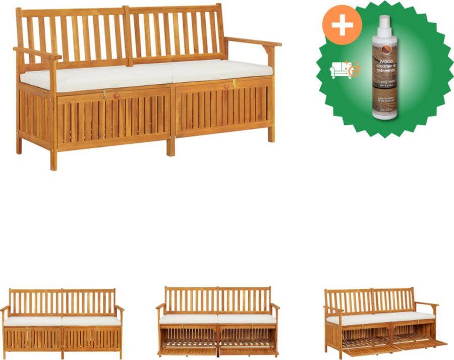 VidaXL Opbergbank Acaciahout 148 x 62 x 84 cm Bruin Crèmewit kussen Tuinbank Inclusief Houtreiniger en verfrisser