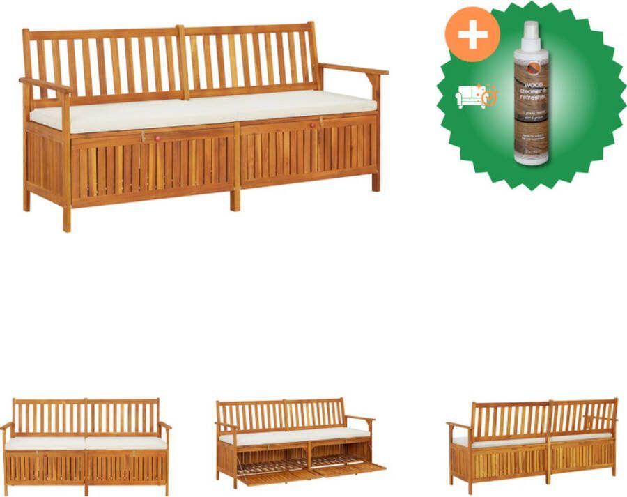 VidaXL Opbergbank Bruin Massief Acaciahout 170 x 63 x 84 cm Met Zitkussen Tuinbank Inclusief Houtreiniger en verfrisser