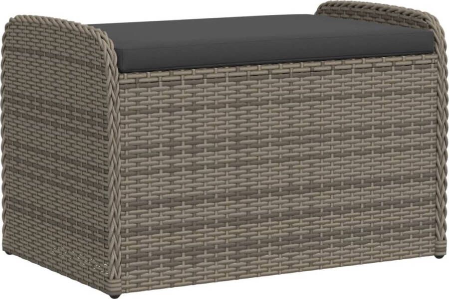 VidaXL Opbergbankje met kussen 80x51x52 cm poly rattan grijs