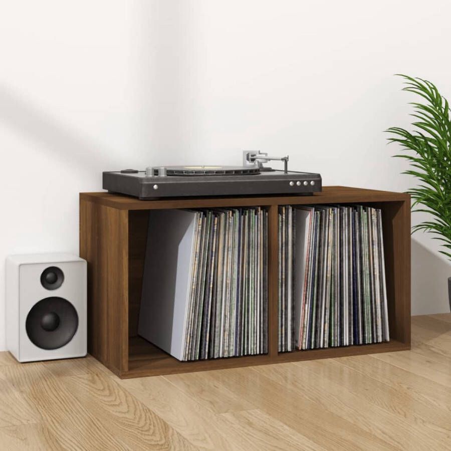 VidaXL Opbergbox voor LP&apos;s 71x34x36 cm bewerkt hout bruineikenkleurig