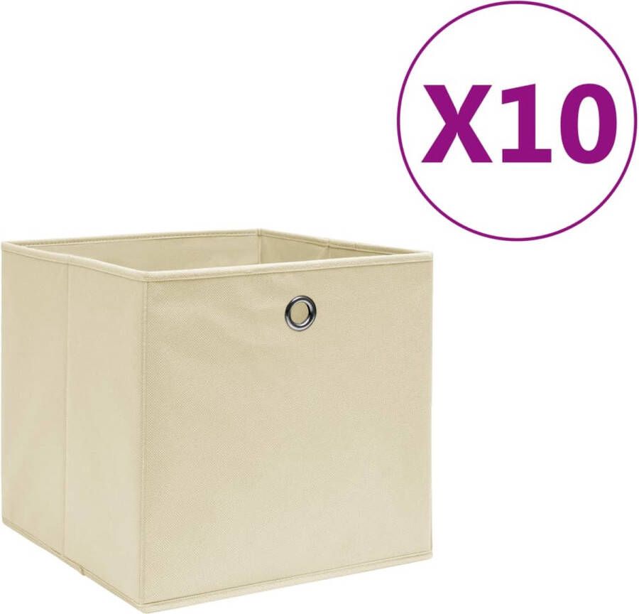 VidaXL -Opbergboxen-10-st-28x28x28-cm-nonwoven-stof-crèmekleurig