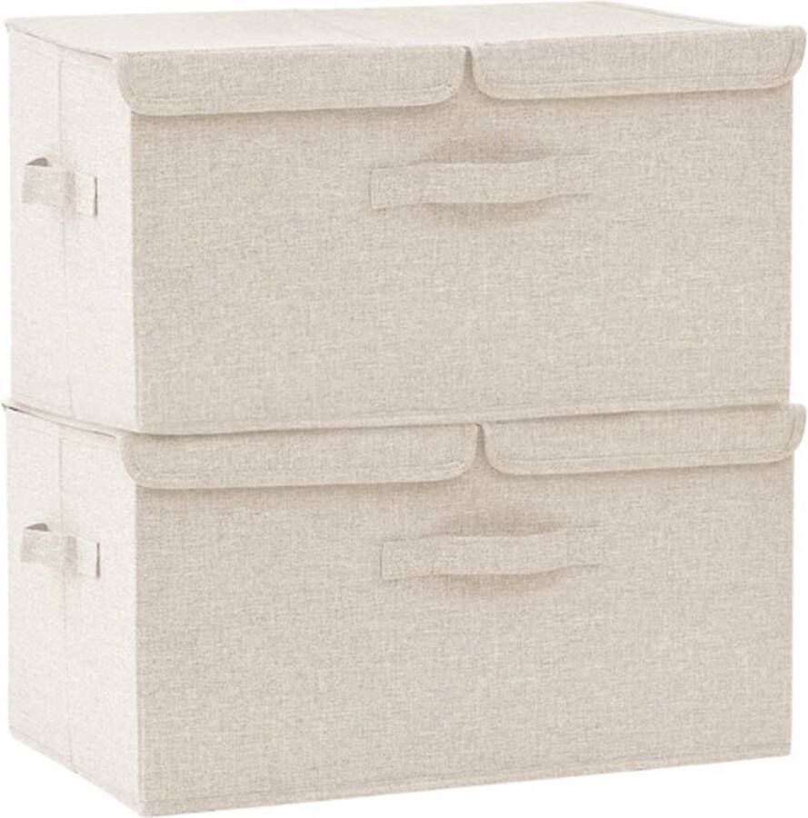 VidaXL -Opbergboxen-2-st-50x30x25-cm-stof-crèmekleurig