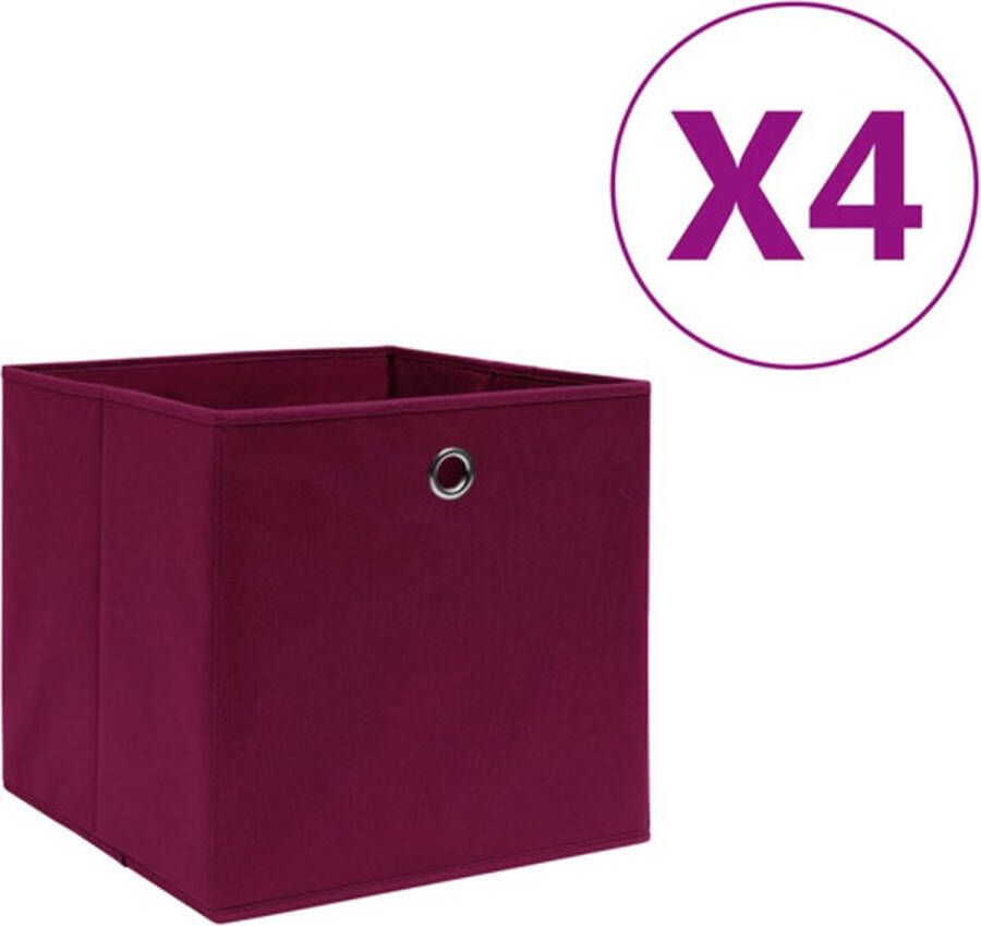 VidaXL -Opbergboxen-4-st-28x28x28-cm-nonwoven-stof-donkerrood
