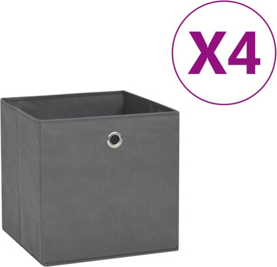 VidaXL -Opbergboxen-4-st-28x28x28-cm-nonwoven-stof-grijs