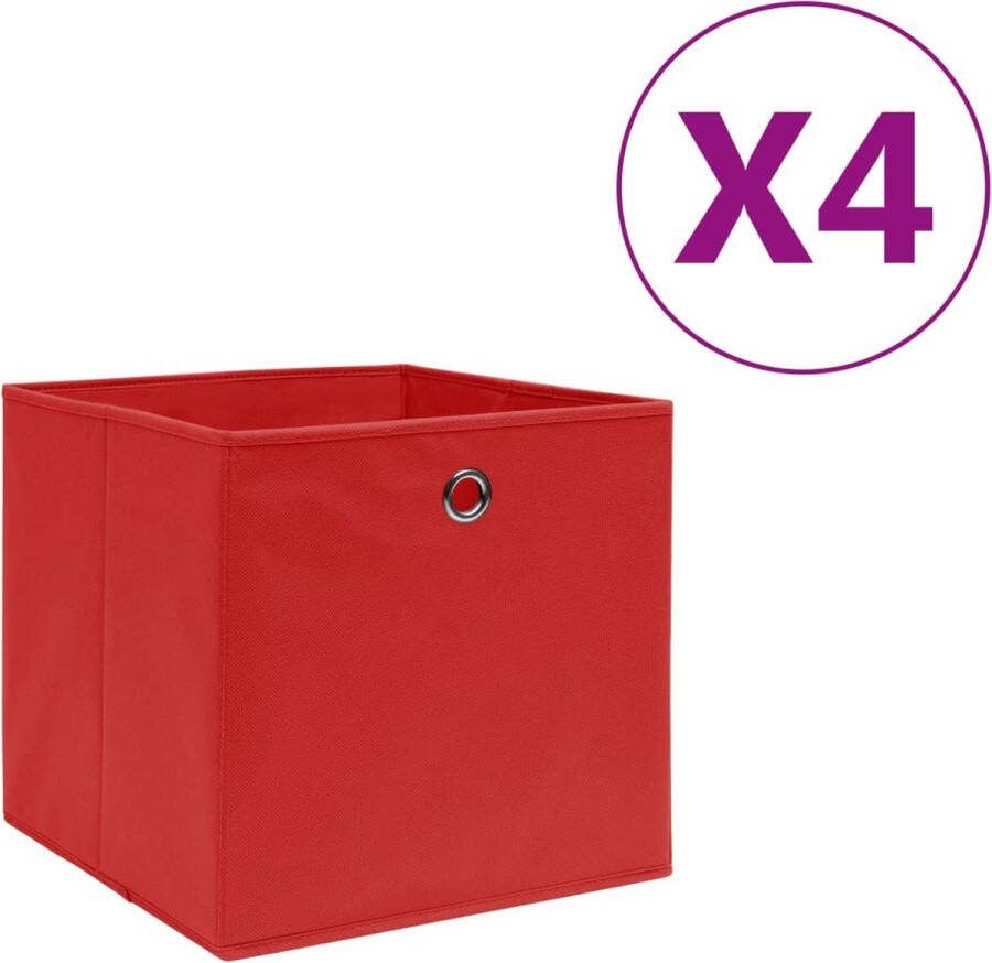 VidaXL -Opbergboxen-4-st-28x28x28-cm-nonwoven-stof-rood