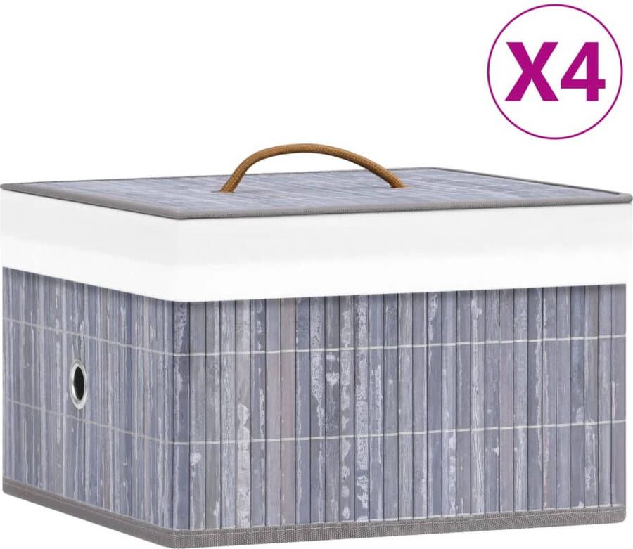VidaXL -Opbergboxen-4-st-bamboe-grijs
