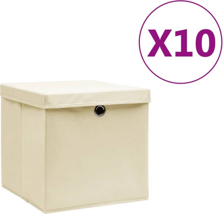 VidaXL -Opbergboxen-met-deksel-10-st-28x28x28-cm-crèmekleurig