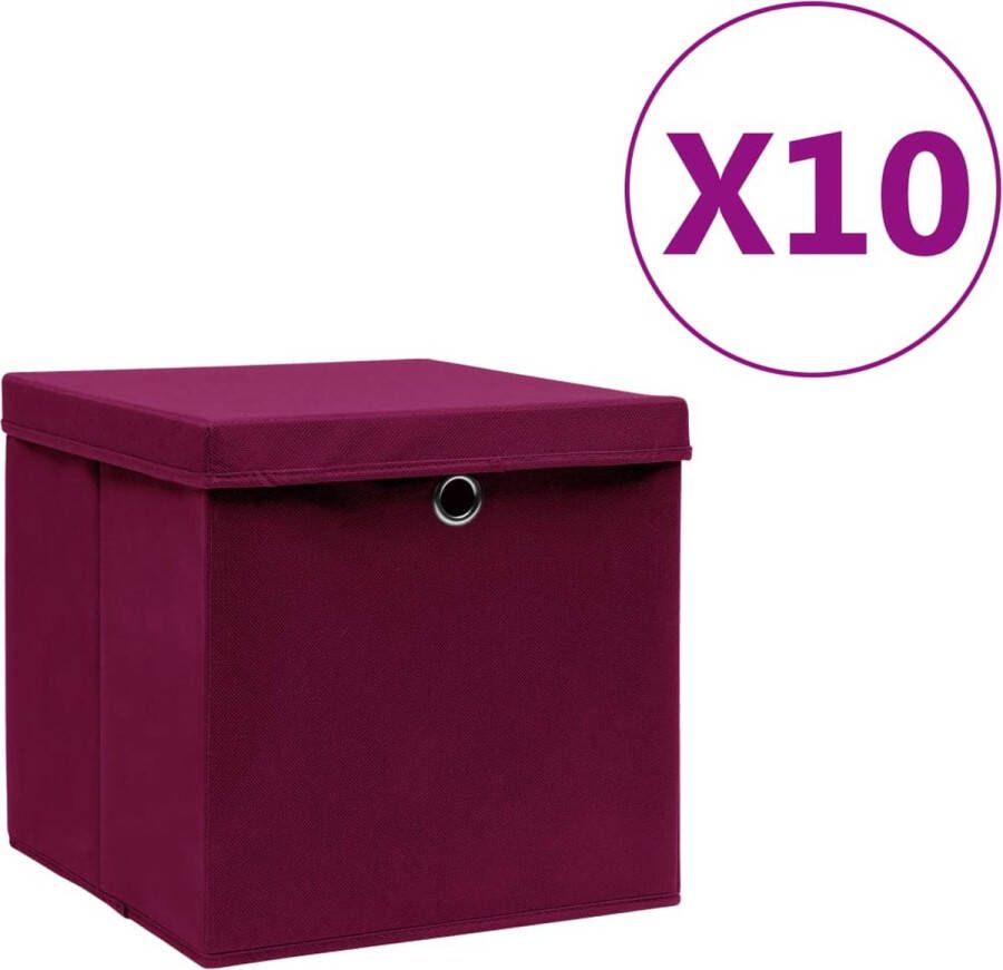 VidaXL -Opbergboxen-met-deksels-10-st-28x28x28-cm-donkerrood