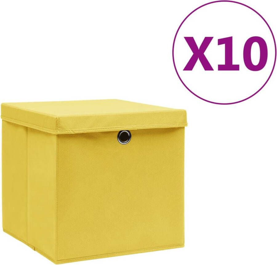 VidaXL -Opbergboxen-met-deksel-10-st-28x28x28-cm-geel