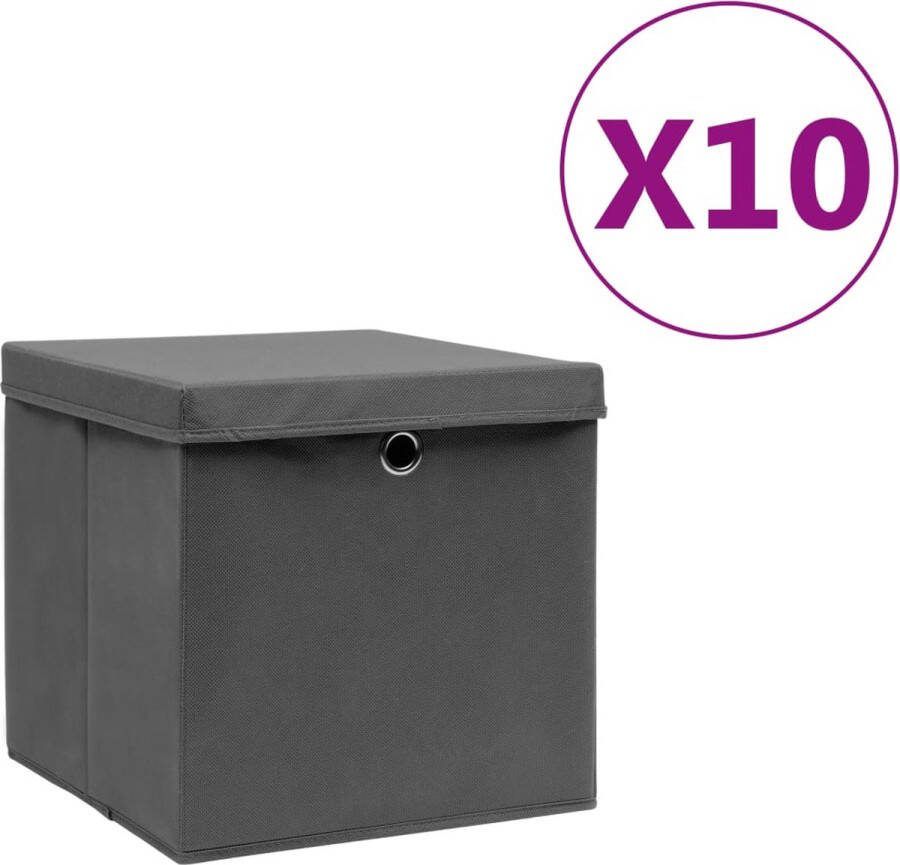 VidaXL -Opbergboxen-met-deksel-10-st-28x28x28-cm-grijs