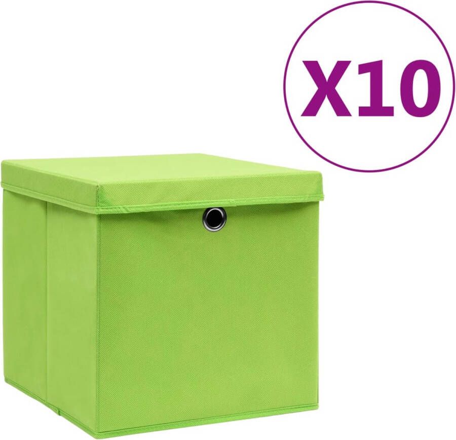 VidaXL -Opbergboxen-met-deksel-10-st-28x28x28-cm-groen